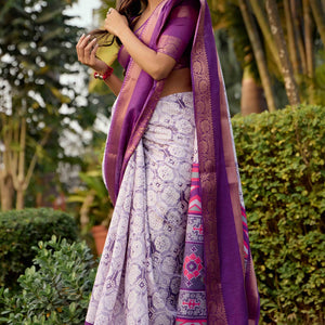 Light Purple Floral Printed Dola Silk Saree