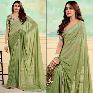 green-foil-printed-with-sequins-georgette-saree