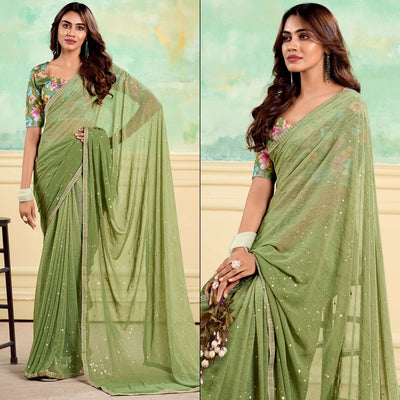 green-foil-printed-with-sequins-georgette-saree