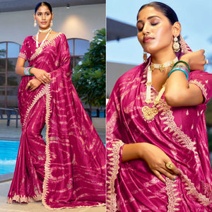 Magenta Printed Chiffon Saree With Sequins Border