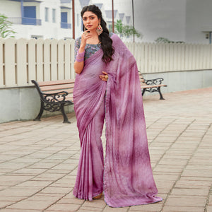 Mauve Sequins Embroidered Chiffon Saree