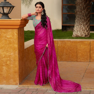 Magenta Sequins Embroidered Chiffon Saree