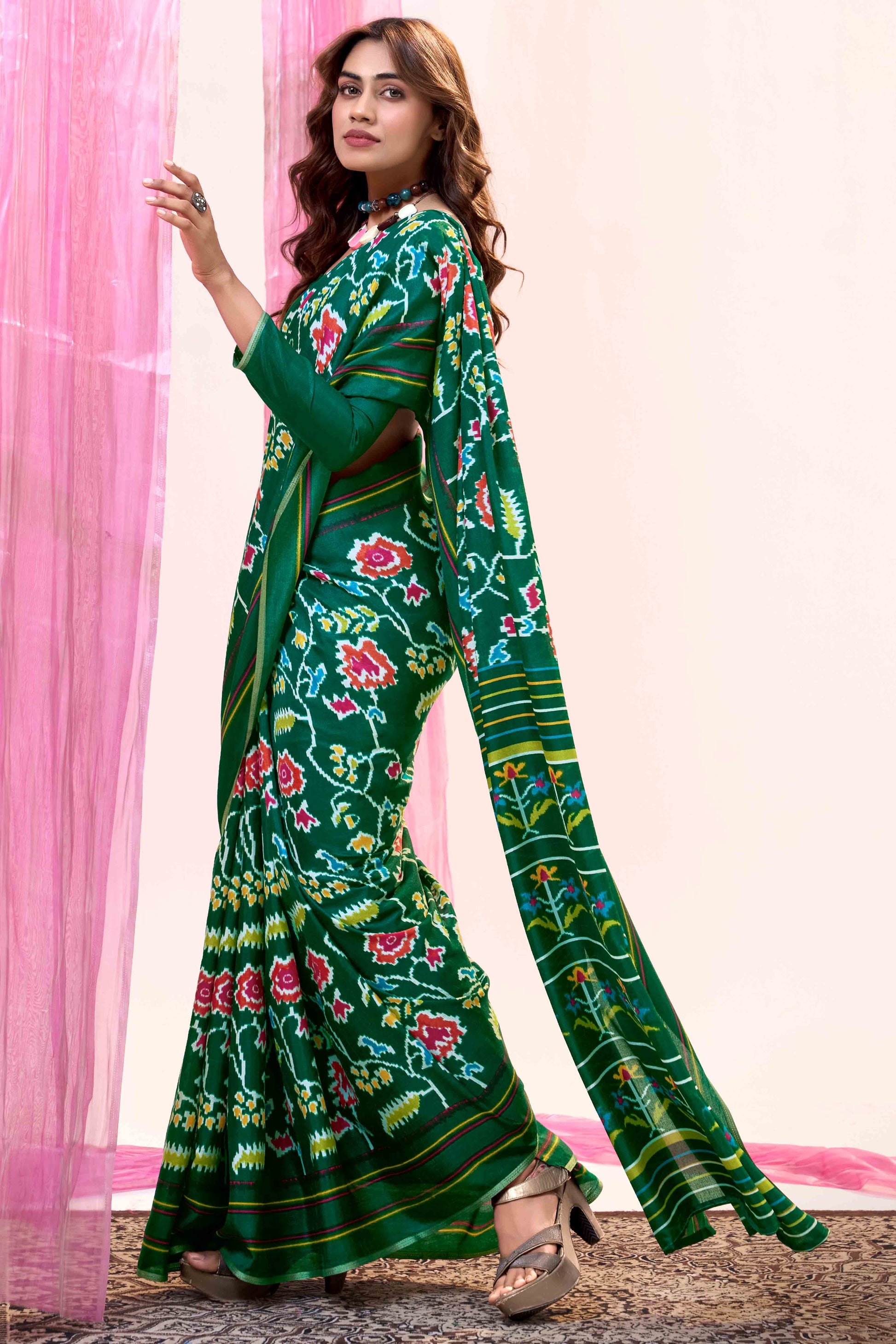 green-floral-mill-printed-tussar-silk-saree