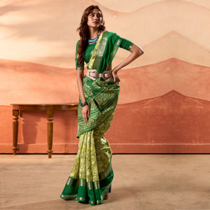 green-printed-cotton-silk-saree-with-zari-border-1