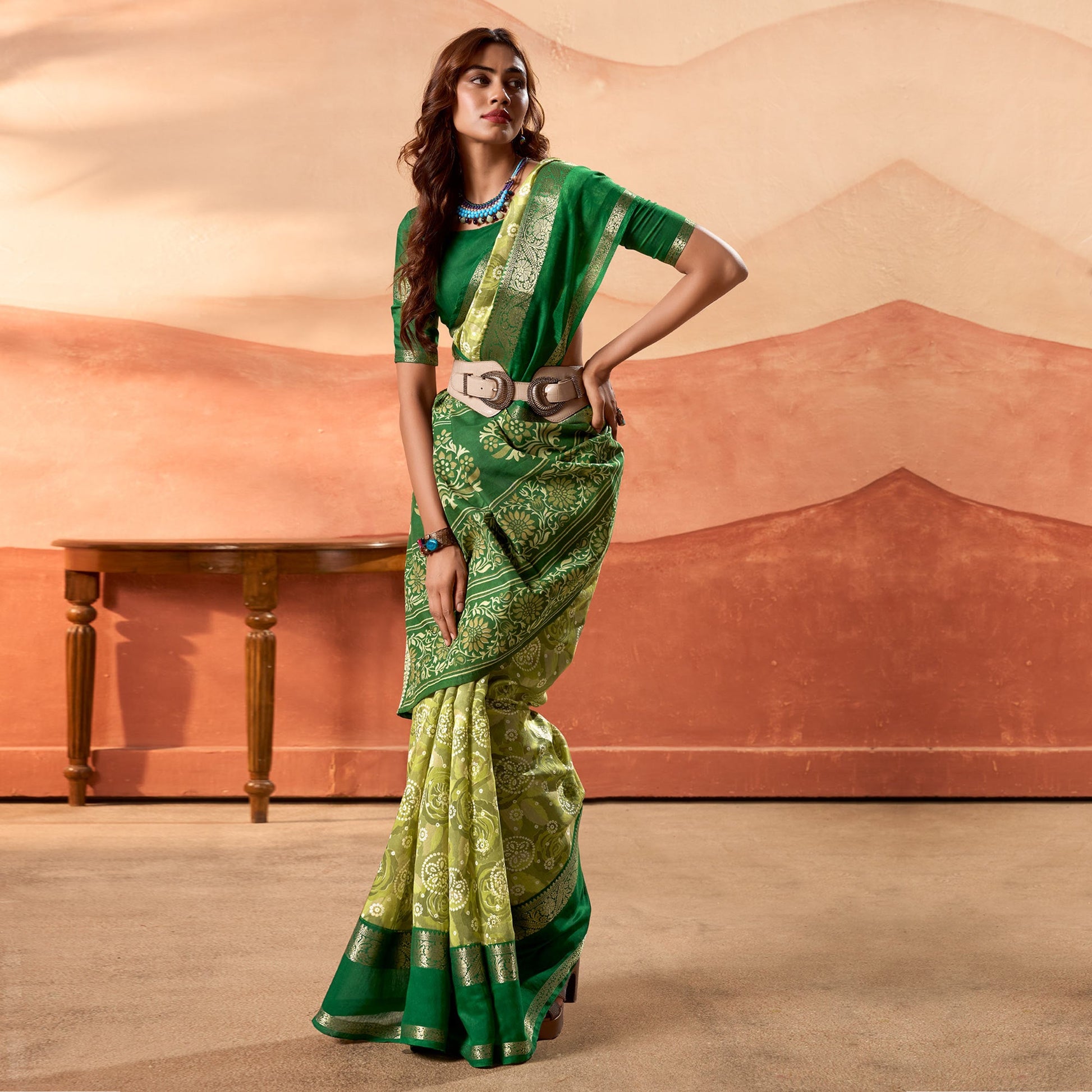 green-printed-cotton-silk-saree-with-zari-border-1
