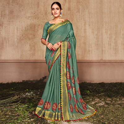 green-printed-pure-cotton-saree