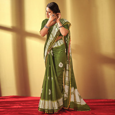 green-white-printed-pure-cotton-saree