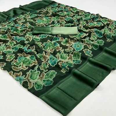 green-floral-foil-printed-cotton-silk-saree
