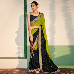 green-black-foil-printed-georgette-saree