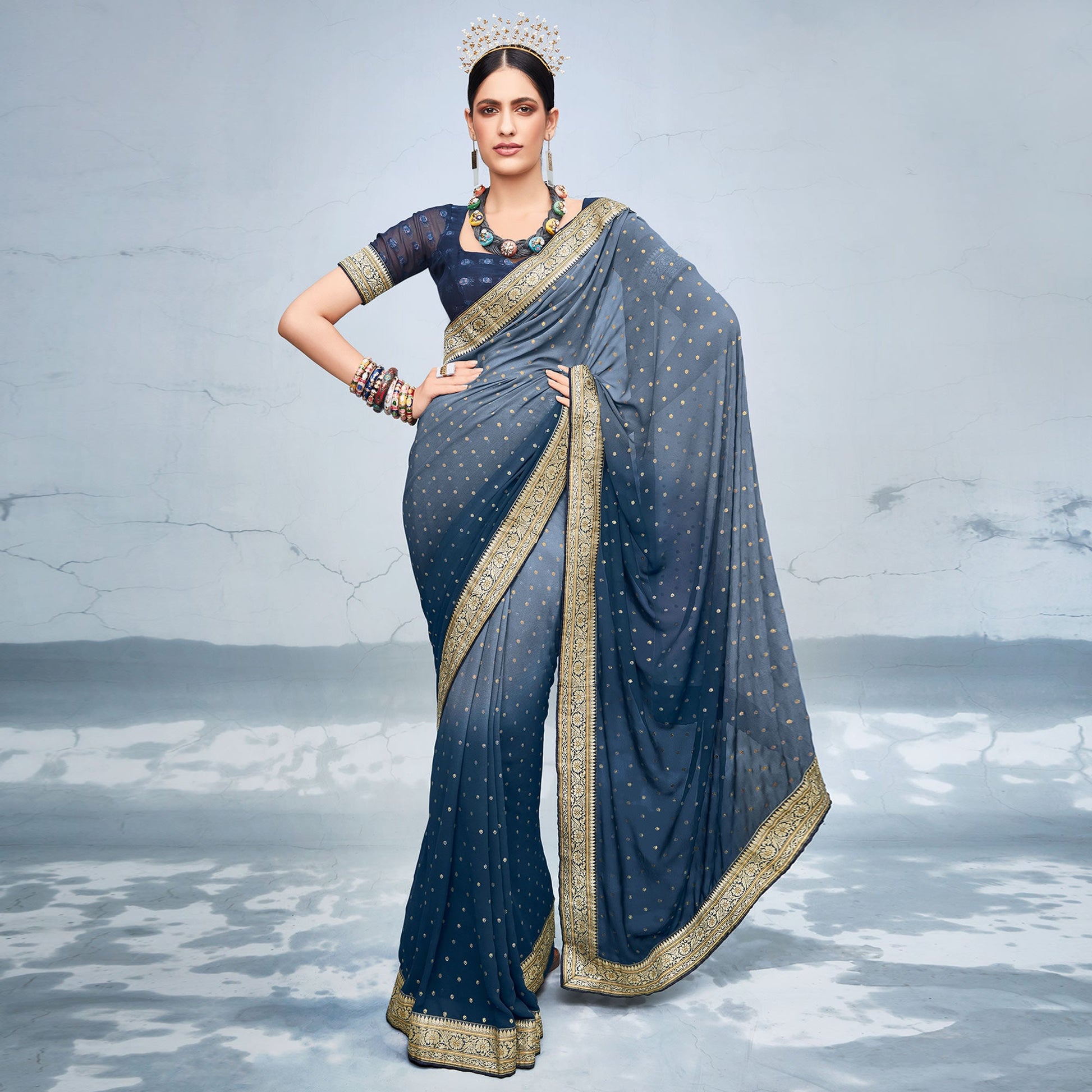grey-blue-foil-printed-georgette-saree