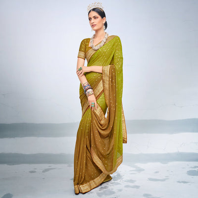 green-brown-foil-printed-georgette-saree
