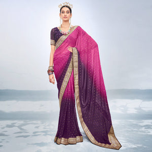 Magenta & Wine Foil Printed Georgette Saree
