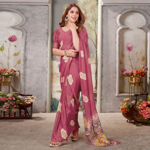Mauve Floral Printed Chiffon Saree