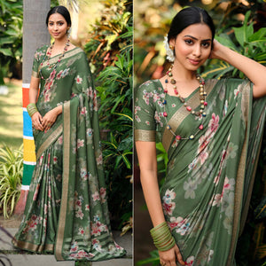 green-floral-digital-printed-viscose-saree-with-zari-border