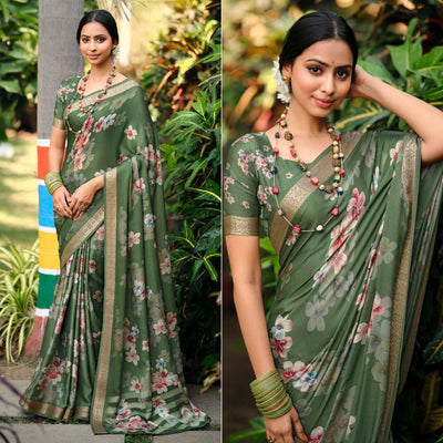 green-floral-digital-printed-viscose-saree-with-zari-border