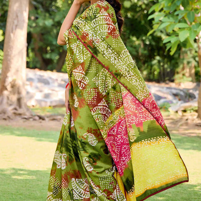 green-batik-printed-cotton-silk-saree