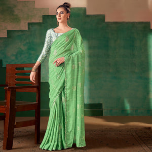 green-floral-foil-printed-georgette-saree-3