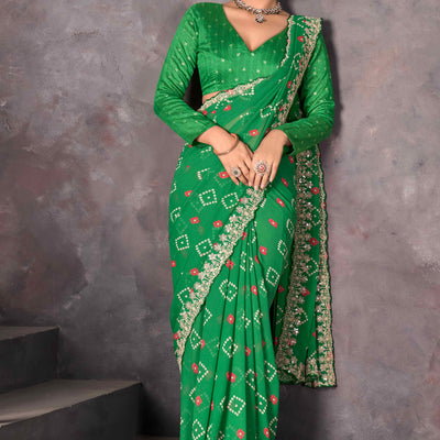 green-bandhani-printed-georgette-saree-4