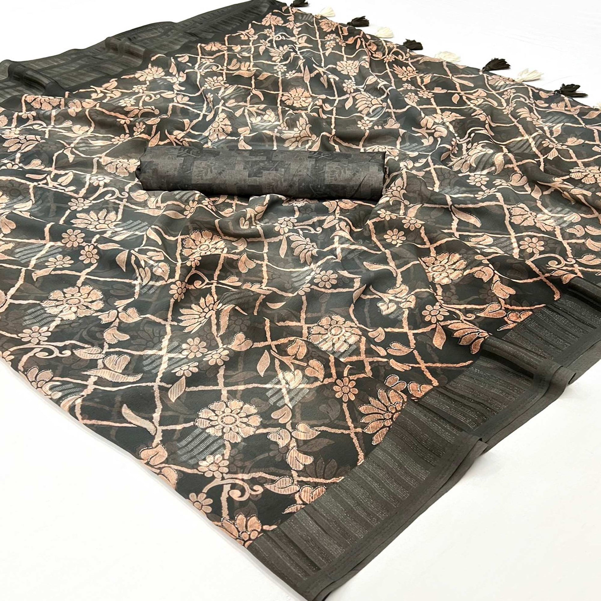 grey-floral-foil-printed-georgette-saree-with-tassels
