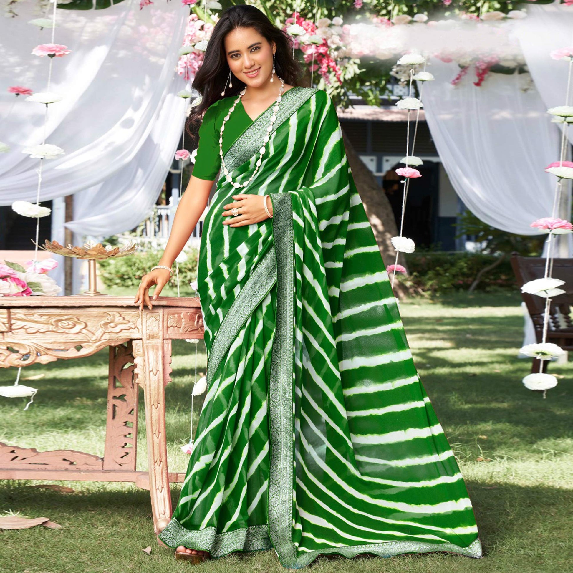 green-leheriya-printed-with-woven-border-geoergette-saree
