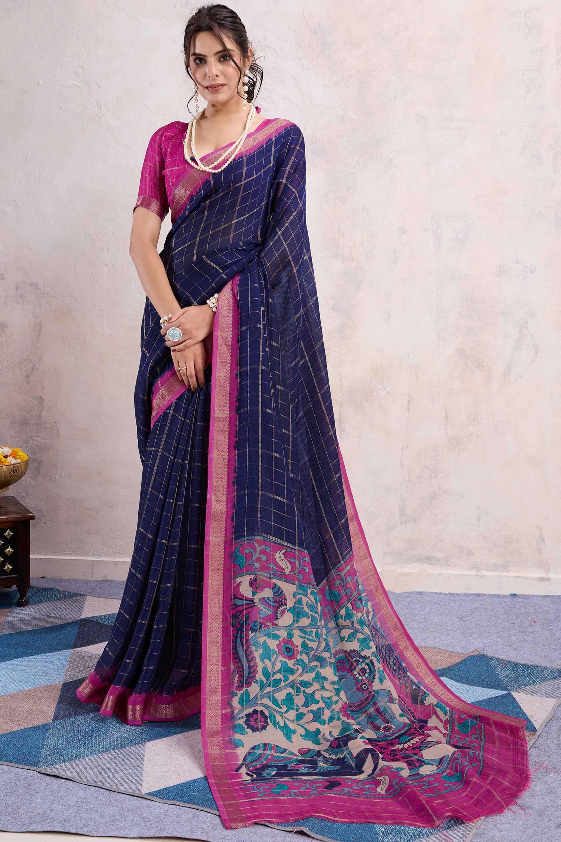 Blue Zari Woven Cotton Silk Saree
