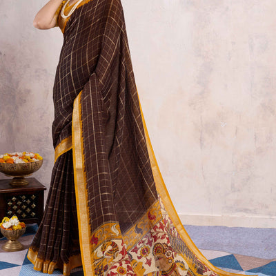 Brown Zari Woven Cotton Silk Saree