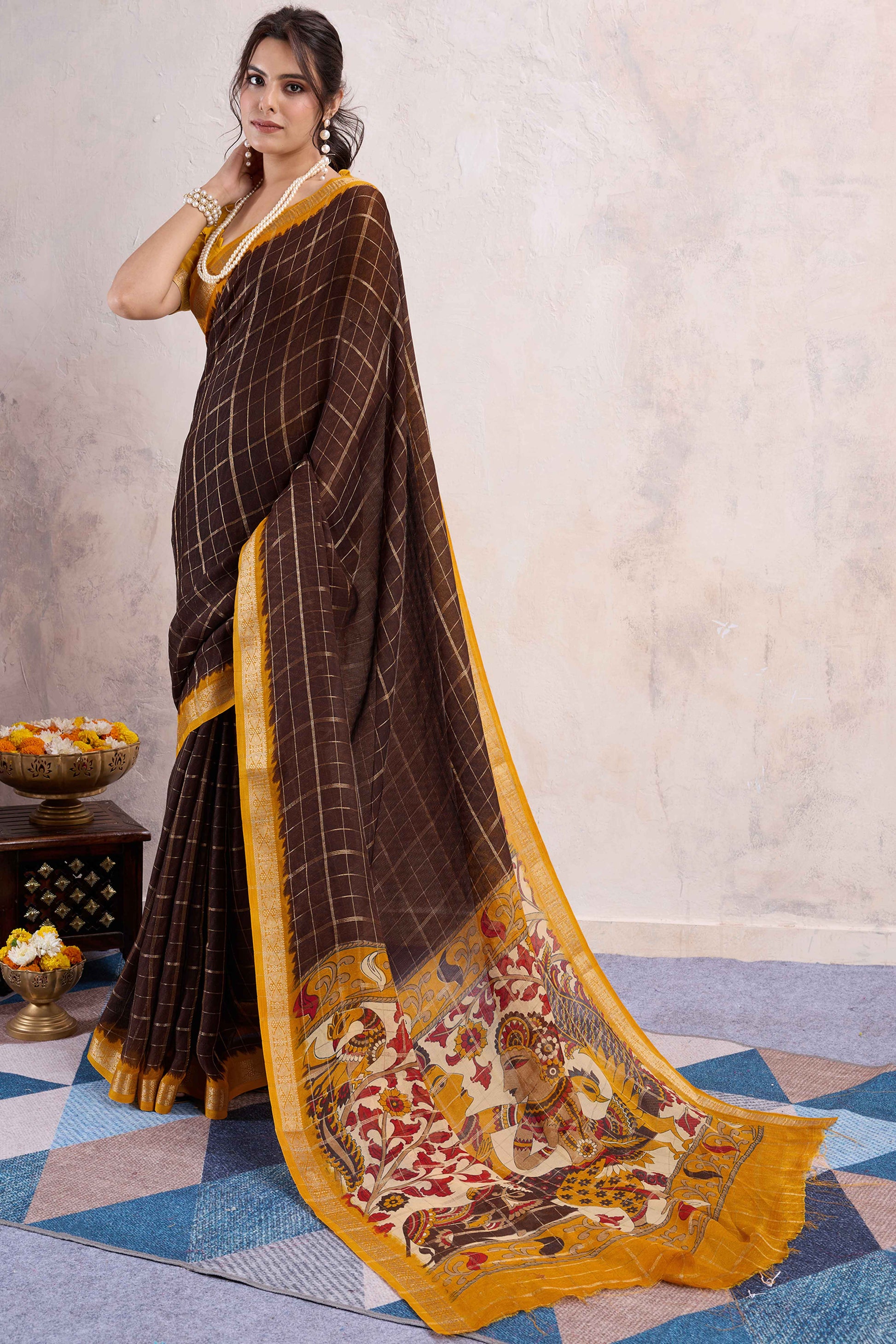 Brown Zari Woven Cotton Silk Saree