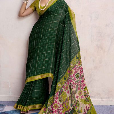 Dark Green Zari Woven Cotton Silk Saree