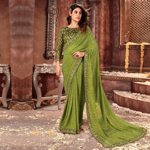 green-striped-printed-georgette-saree-2