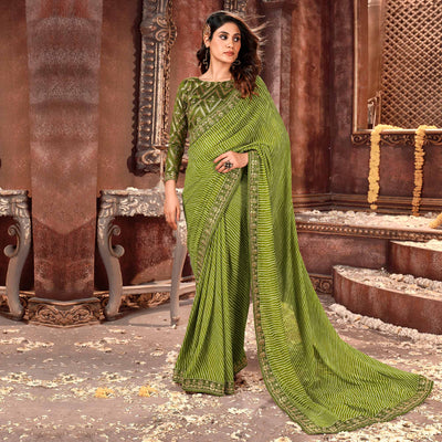 green-striped-printed-georgette-saree-2