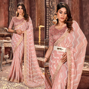 Mauve Striped Printed Georgette Saree