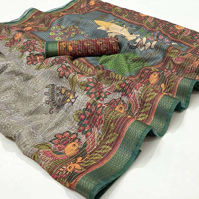 green-digital-printed-linen-saree-3