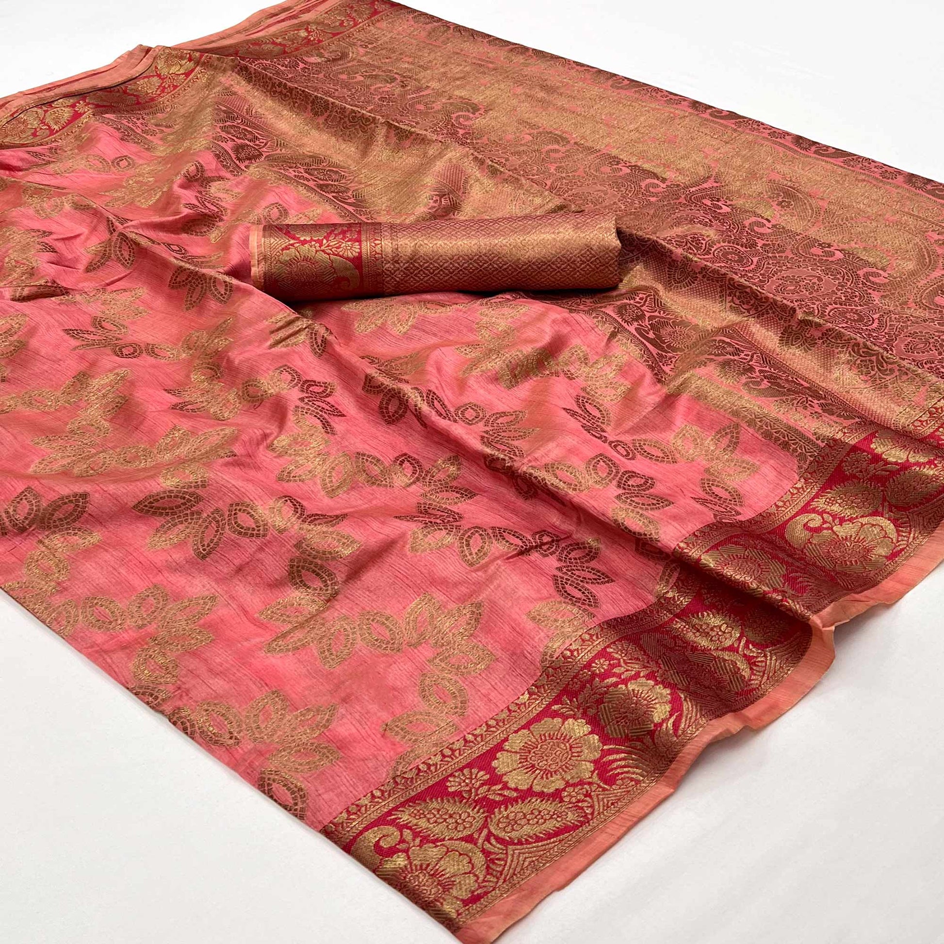 Gajari Pink Floral Woven Art Sill Saree