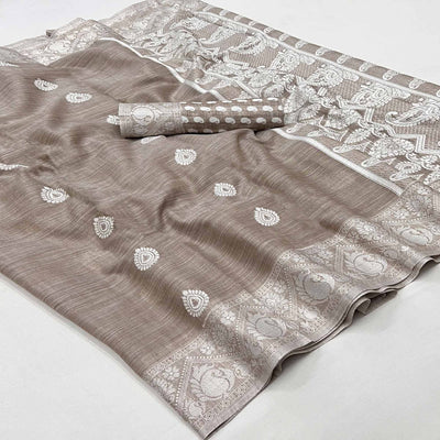Brown Woven Linen Saree
