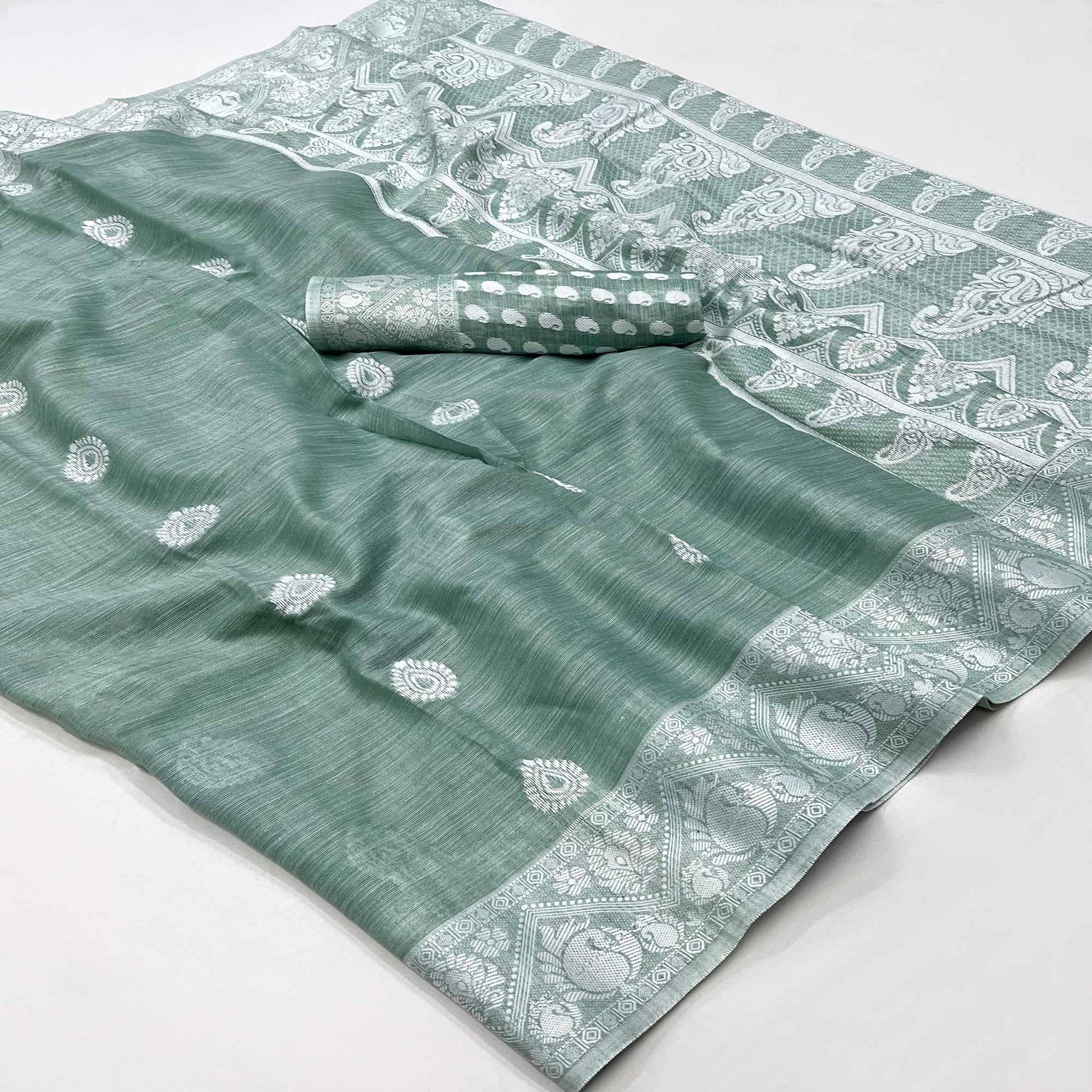 green-woven-linen-saree-4