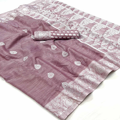 Mauve Woven Linen Saree