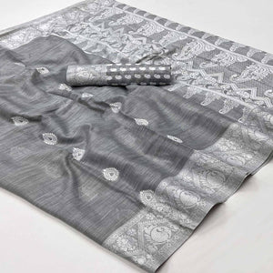 Grey Woven Linen Saree