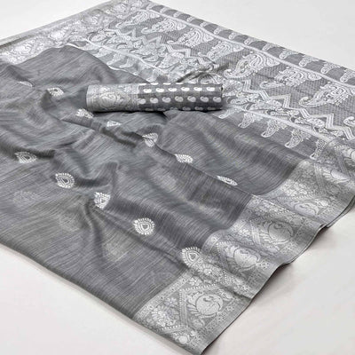 Grey Woven Linen Saree