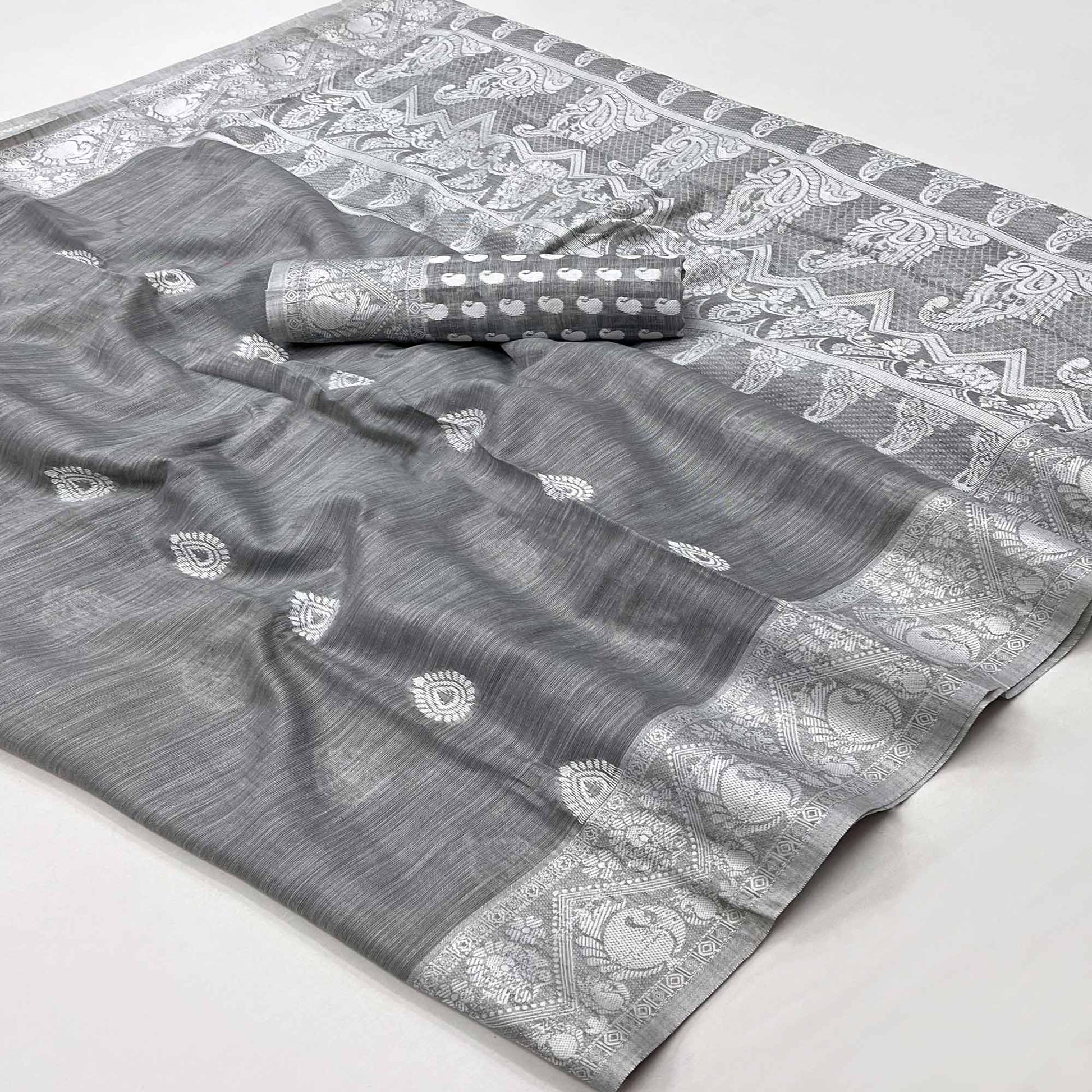 Grey Woven Linen Saree