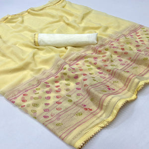 Cream Foil Printed Georgette Saree