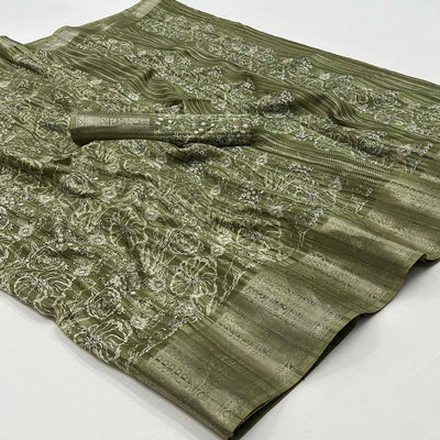 green-floral-printed-cotton-blend-saree-1