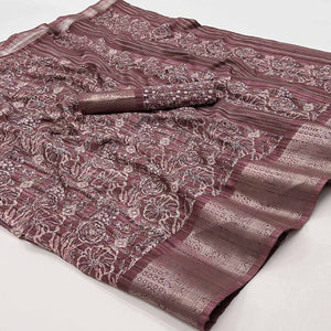 Brown Floral Printed Cotton Blend Saree
