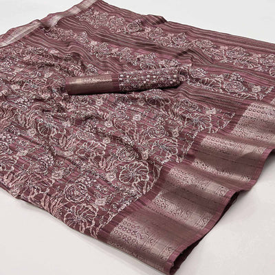 Brown Floral Printed Cotton Blend Saree