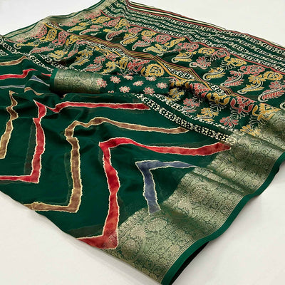 green-printed-georgette-saree-woven-border