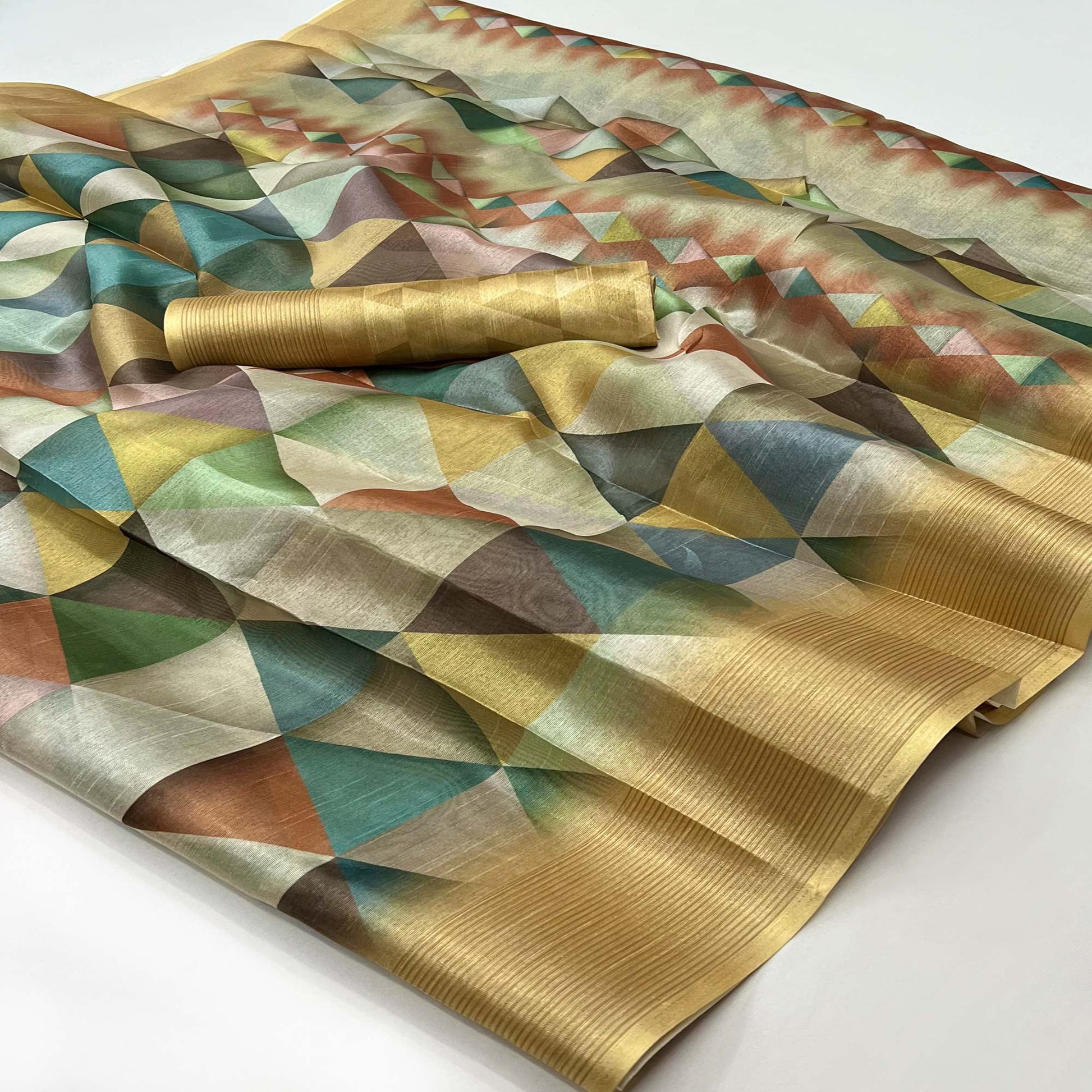 Lemon Yellow Digital Printed Cotton Blend Saree With Fancy Border