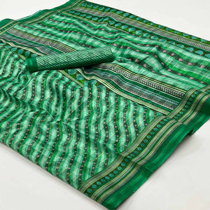 green-digital-printed-cotton-blend-saree-with-fancy-border
