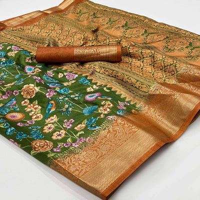 green-floral-printed-dola-silk-saree-3