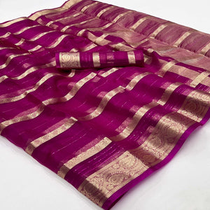 Magenta Woven Organza Saree