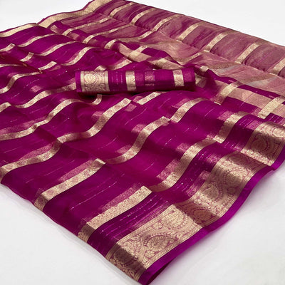 Magenta Woven Organza Saree