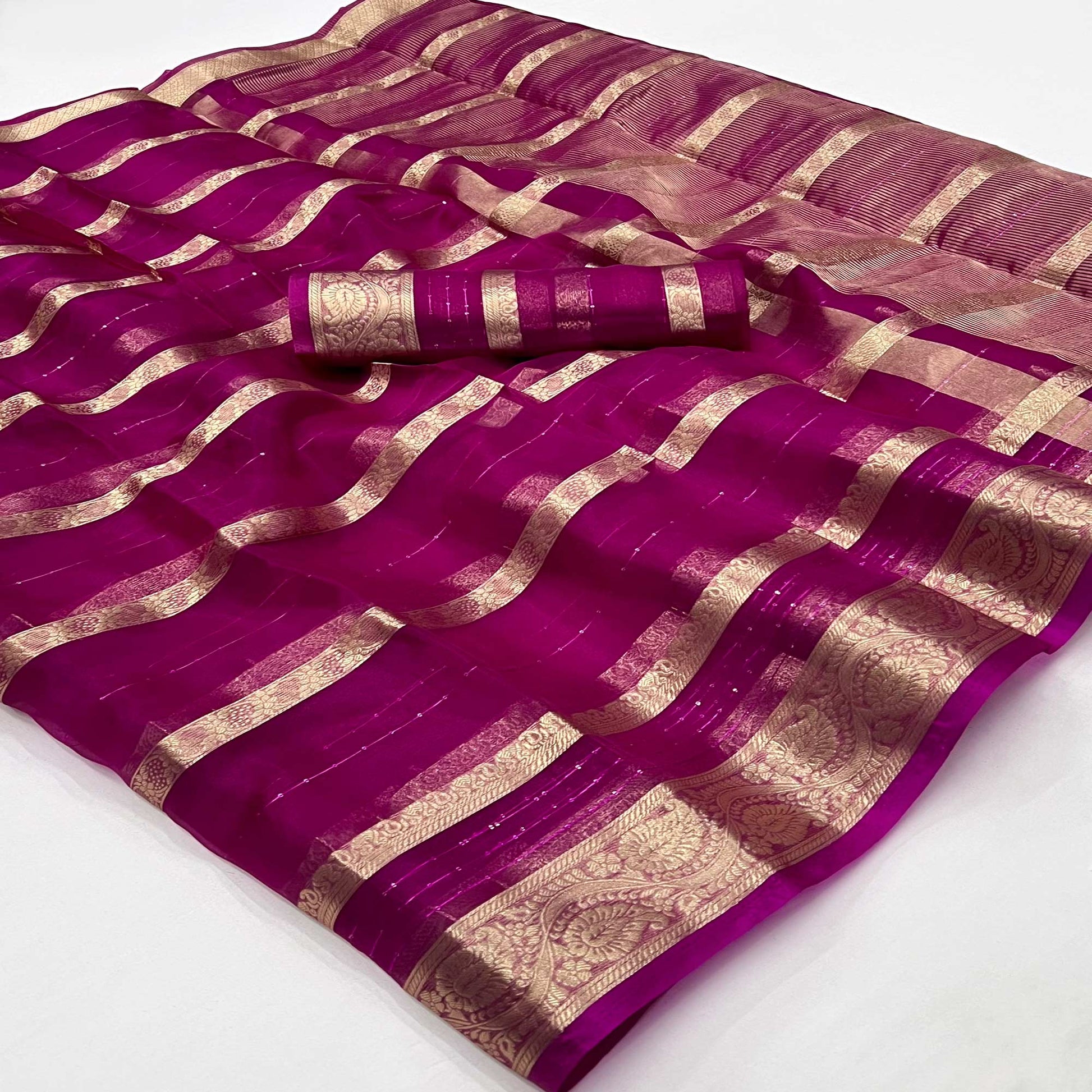 Magenta Woven Organza Saree